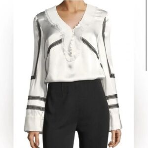Self-Portrait Monochrome Trimmed Satin Shirt